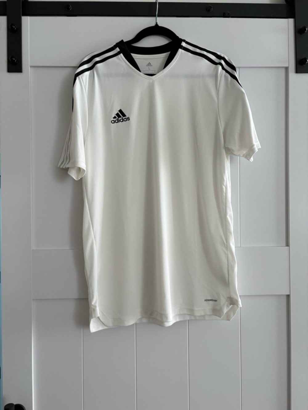 adidas White Soccer Jersey with Black Stripes